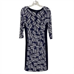 Ralph Lauren Women's Graphic Print 3/4 Sleeve Jersey Dress Navy Blue White Sz 8